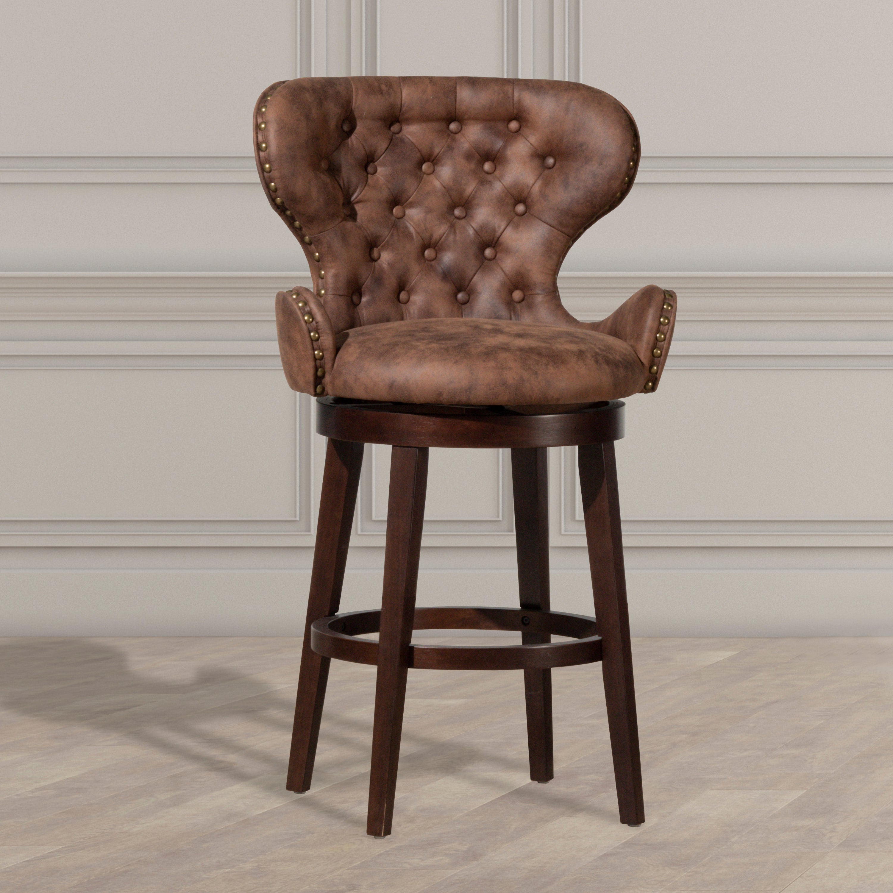 Mid-City Upholstered Wood Swivel Bar Height Stool - Thumbnail 2