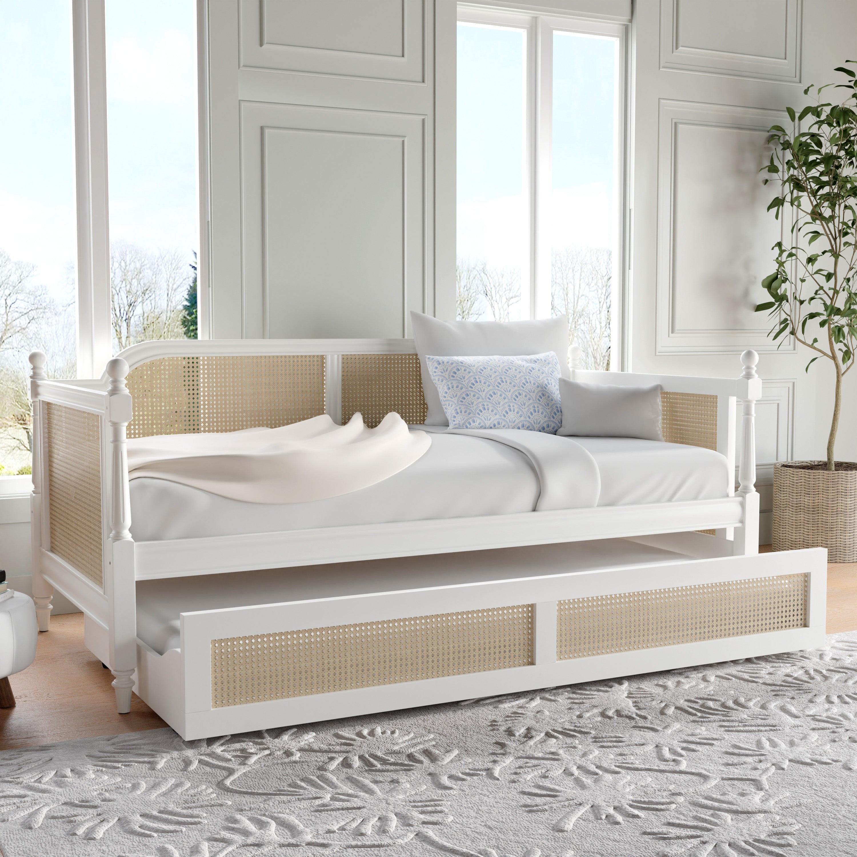 タニータニーエマ＆ゴールドベイビーセット Hillsdale Furniture Melanie Wood and Cane Twin Daybed with Trundle