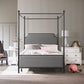 Hillsdale Furniture McArthur Queen Metal and Upholstered Canopy Bed, Matte Black with Gray Fabric